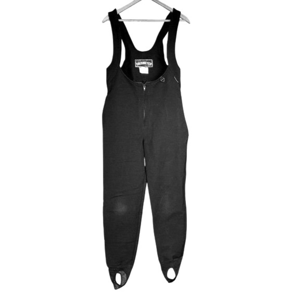 Vintage Obermeyer Ski Bib Pants Womens 10R Fits S Black Wool Blend Stirrup Japan